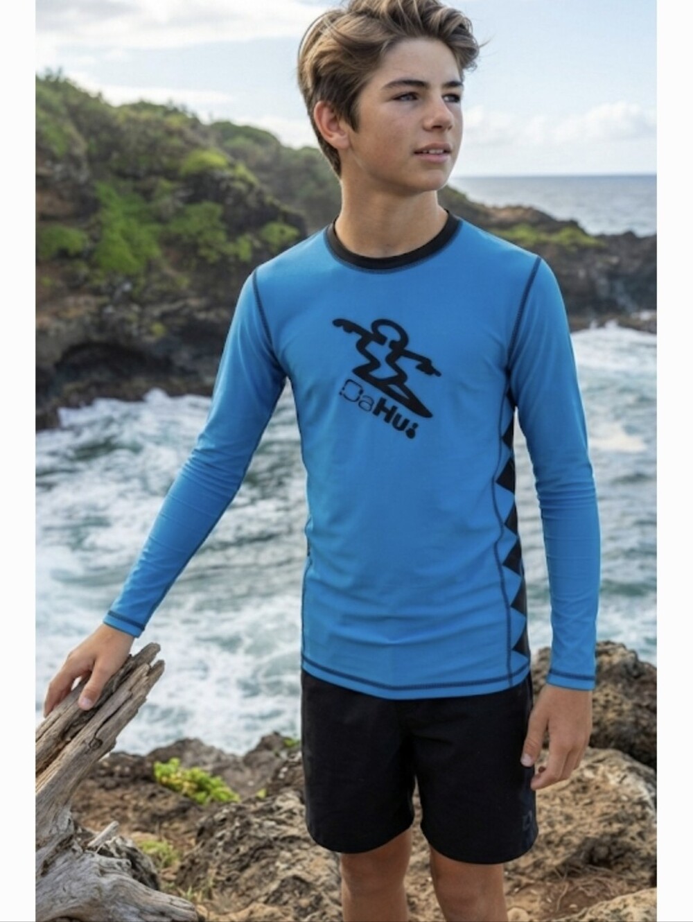 Da Hui Youth Size 14 Blue & Black Surf Rash Guard Swim Top